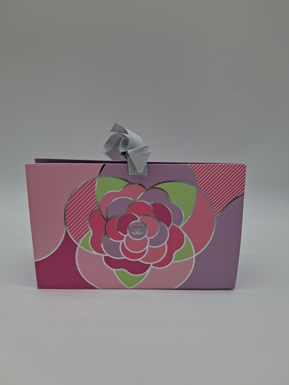 CHANEL Pink Camellia Floral Gift Presentation Bag Silver Ribbon Packaging